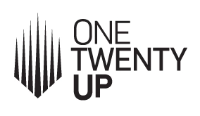 A logo with the words "one twenty up" in black font.